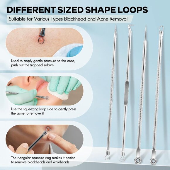 USB Pore Blackhead Remover Vacuum + Steel Blackhead Remover Pimple Popper Tool - Picture 11 of 15